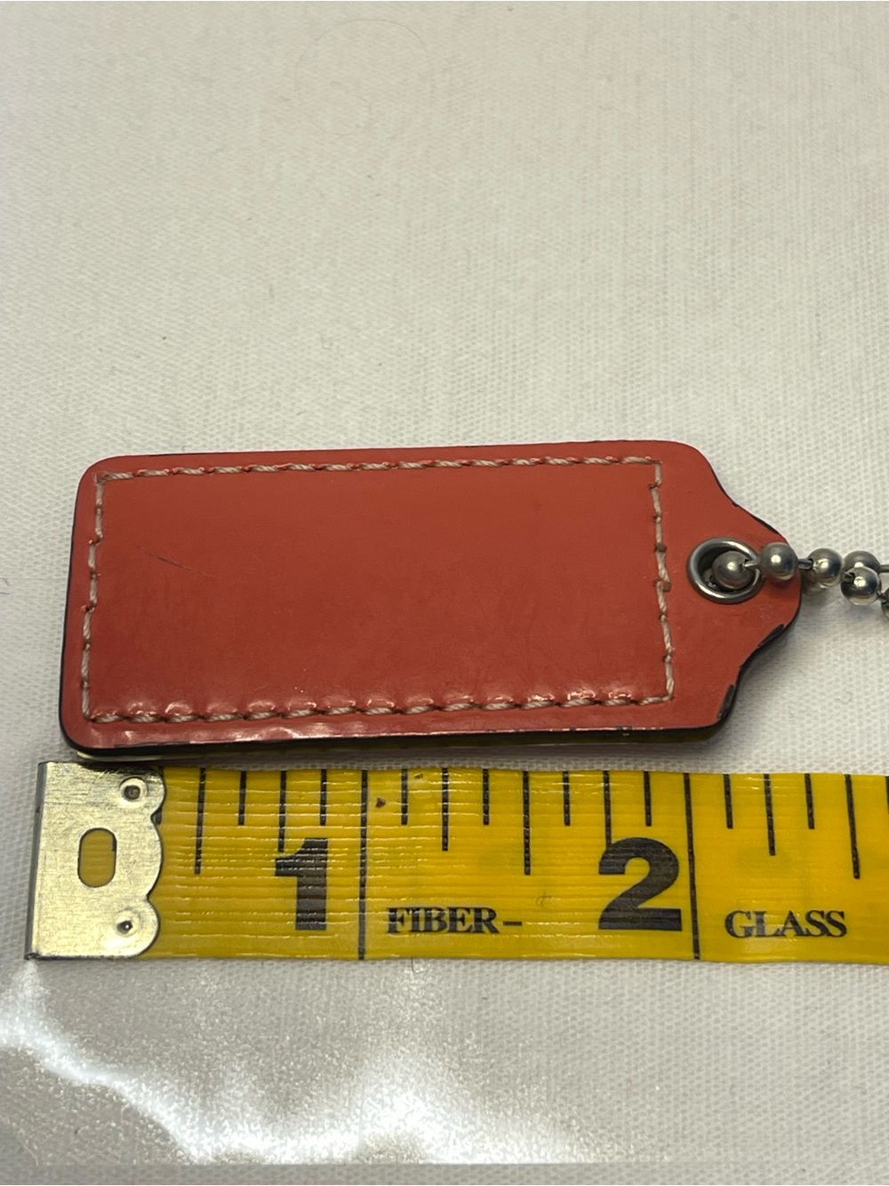 Coach Leather Hang Tag in Burnt Orange with Silver Ball Chain - Picture 2 of 3